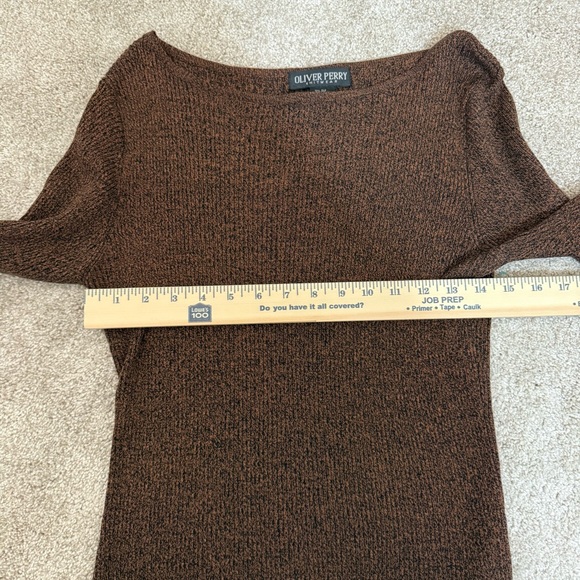 Women's Boat Neck Ribbed Sweater Brown Black Sz Medium Silk Cotton - Picture 6 of 9